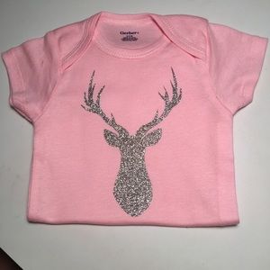 0/3M Pink Baby Girls Silver Glitter Deer Onesie